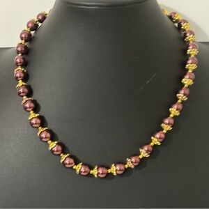 Vintage faux glass pearl with gold metal accents and chain